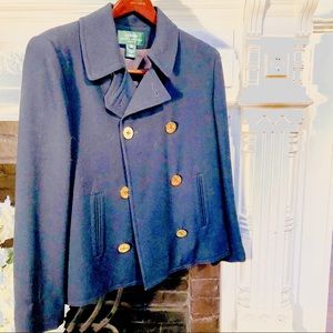 Flawless Ralph Lauren Navy Wool Pea Coat w/ Brass